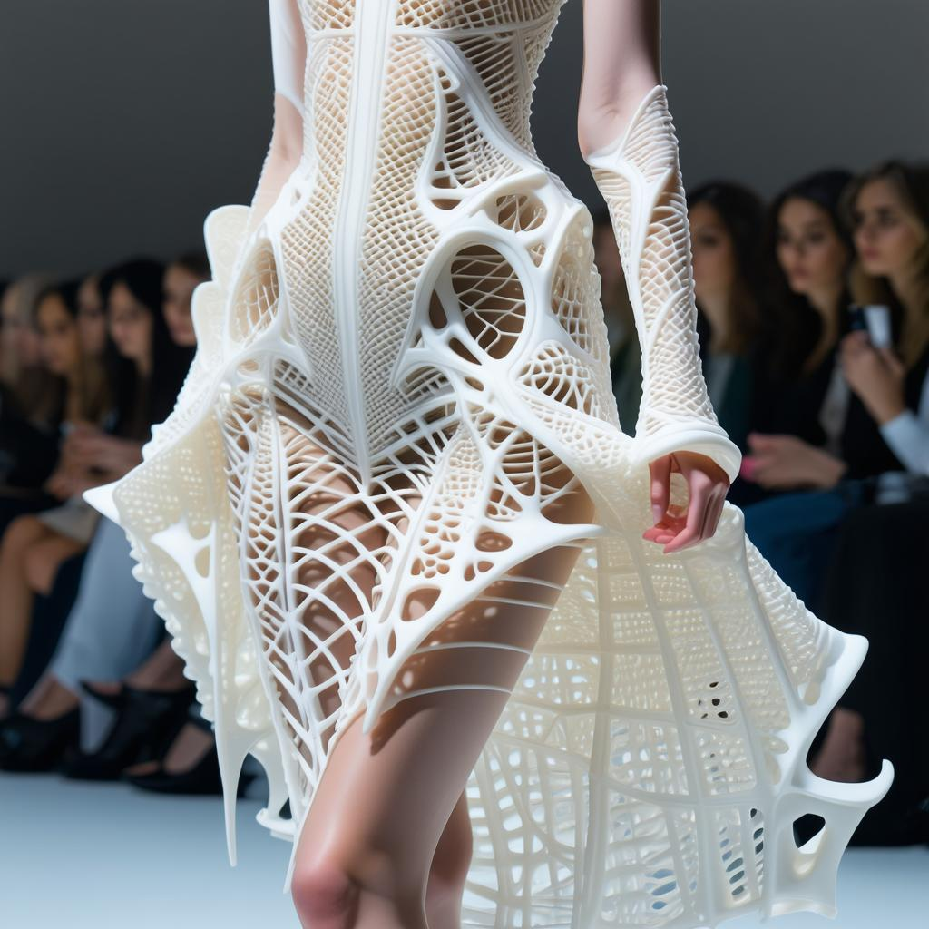 Model wearing a 3D-printed couture dress